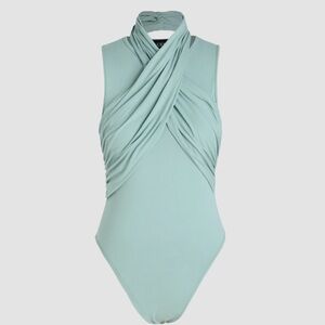 Cider Sky Blue Draped Bodysuit